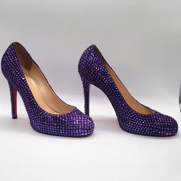 Christian Louboutin Rhinestone Fifi Platform Pumps Size 38 BLACK WEEK $499 - Picture 3 of 12